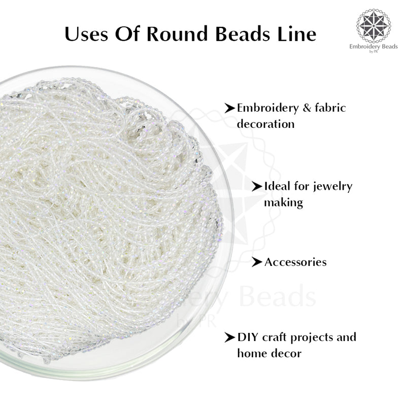 Crystal Bicone Round Beads Line | 2MM | Rainbow White 7 Lines | Per Line Approx 180 Pieces | Total Approx 1260 Pieces