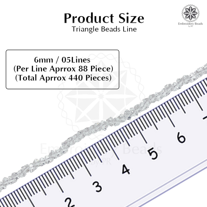 Crystal Bicone Triangle Beads Line | 6MM | White 5 Lines | Per Line Approx 88 Pieces | Total Approx 440 Pieces