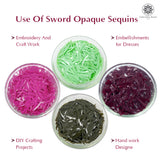 Sword Shape Flat Opaque Sequins 34x5mm - Pink+Magenta+Pastel Green+Mehndi Green