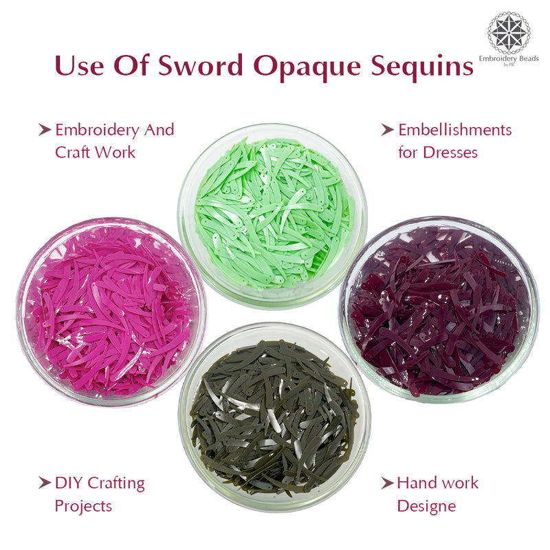 Sword Shape Flat Opaque Sequins 34x5mm - Pink+Magenta+Pastel Green+Mehndi Green
