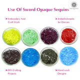 Sword Shape Flat Opaque Sequins 34x5mm - 400 Grams - Coffee+Brown+Mehndi Green+Pastel Green+Sky Blue+Blue+Orange+Bright Yellow