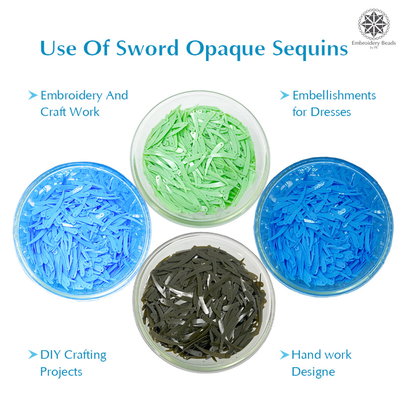 Sword Shape Flat Opaque Sequins 34x5mm - Sky Blue+Blue+Pastel Green+Mehandi Green