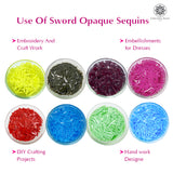 Sword Shape Flat Opaque Sequins 34x5mm - 400 Grams - Orange+Bright Yellow+Pink+Magenta+Sky Blue+Blue+Mehndi Green+Pastel Green