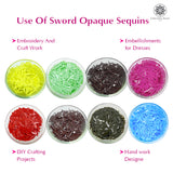 Sword Shape Flat Opaque Sequins 34x5mm - 400 Grams - Orange+Bright Yellow+Coffee+Brown+Mehndi Green+Pastel Green+Sky Blue+Pink