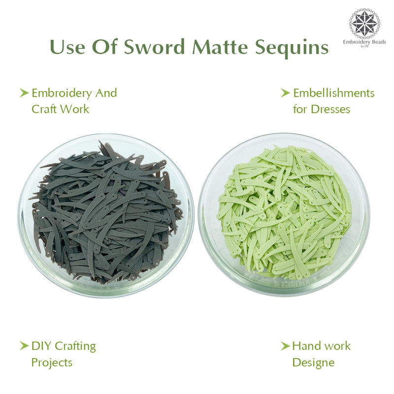 Sword Shape Matte Sequins 34x5mm, 200 Grams - Olive Night + Shadow Lime