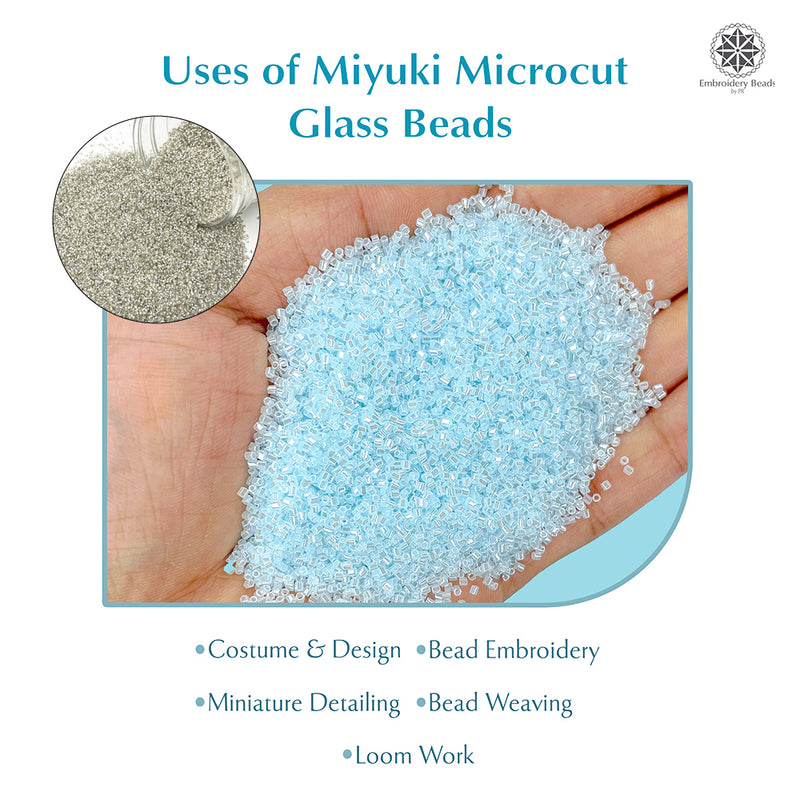 Miyuki Microcut Glass Beads Luster 1mm, Sky Blue+Silver, 200 Grams