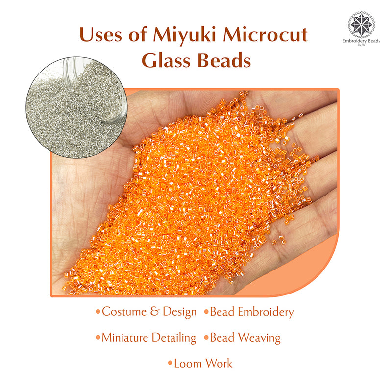 Miyuki Microcut Glass Beads Luster 1mm, Orange+Silver, 200 Grams