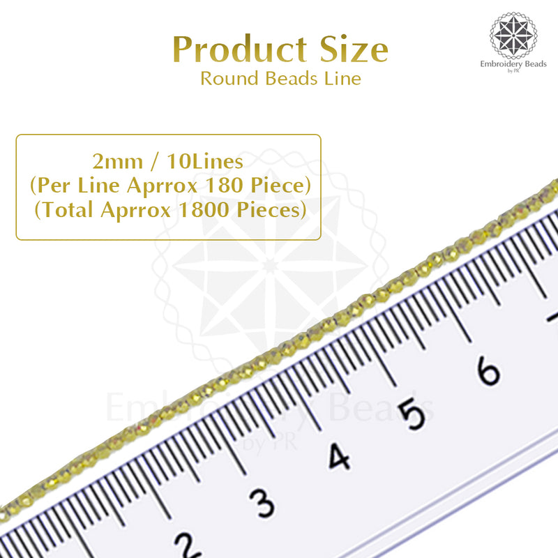 Crystal Bicone Round Beads Line | 2MM | Gold 10 Lines | Per Line Approx 180 Pieces | Total Approx 1800 Pieces