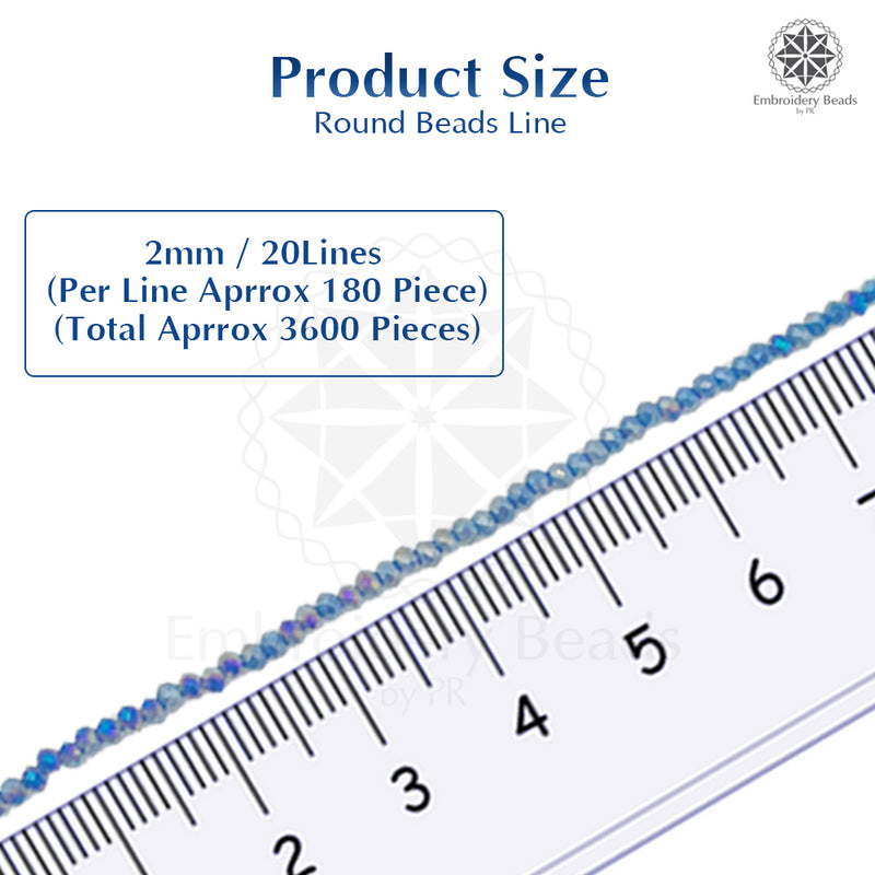 Crystal Bicone Round Beads Line | 2MM | Rainbow Montana 20 Lines | Per Line Approx 180 Pieces | Total Approx 3600 Pieces