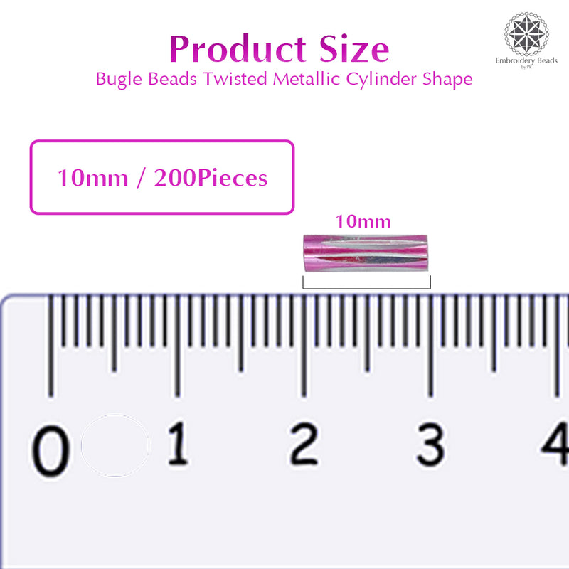 Twisted Metallic Cylinder Shape Beads Mix 10mm, Blue+Pink (200 Pieces) Making Embroidery Craft DIY Work Jewellery