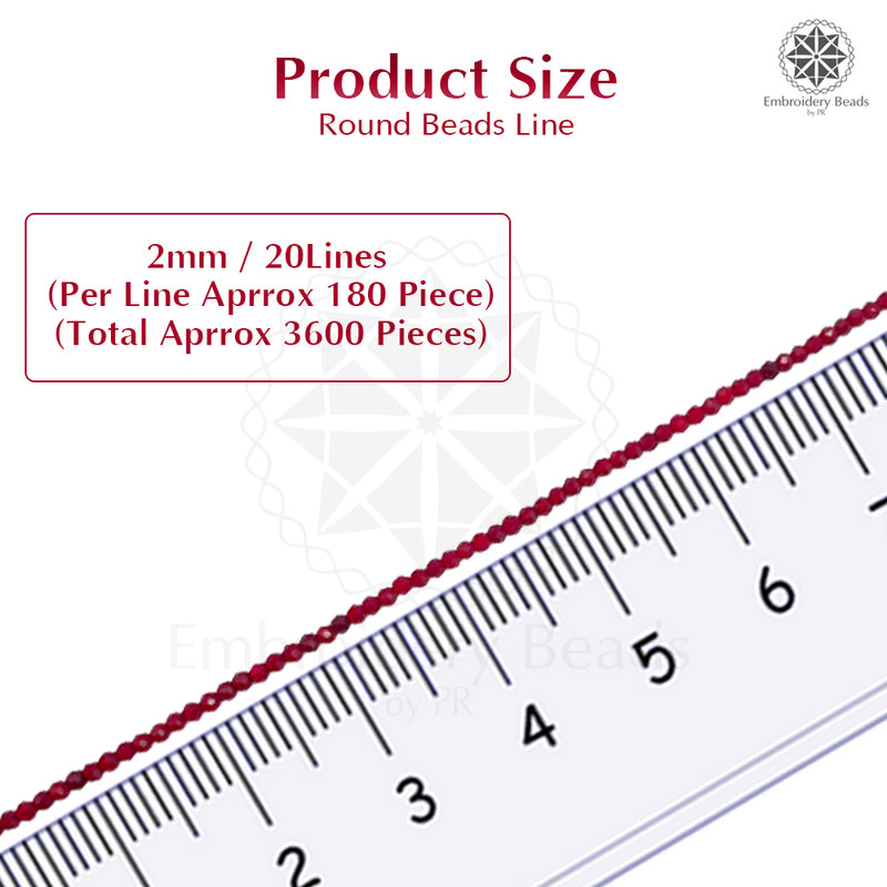 Crystal Bicone Round Beads Line | 2MM | Maroon 20 Lines | Per Line Approx 180 Pieces | Total Approx 3600 Pieces