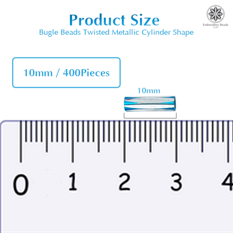 Twisted Metallic Cylinder Shape Beads Mix 10mm, Blue+Pink (400 Pieces) Making Embroidery Craft DIY Work Jewellery