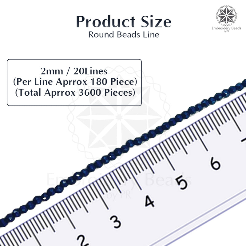 Crystal Bicone Round Beads Line | 2MM | Dark Navy 20 Lines | Per Line Approx 180 Pieces | Total Approx 3600 Pieces