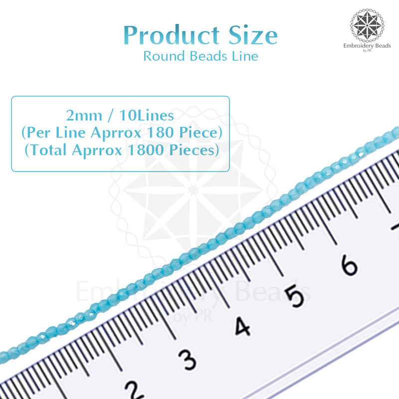 Crystal Bicone Round Beads Line | 2MM | Blue 10 Lines | Per Line Approx 180 Pieces | Total Approx 1800 Pieces