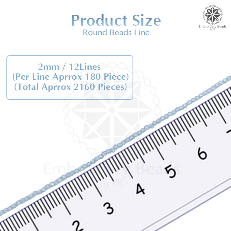 Crystal Bicone Round Beads Line | 2MM | Sky Blue 12 Lines | Per Line Approx 180 Pieces | Total Approx 2160 Pieces