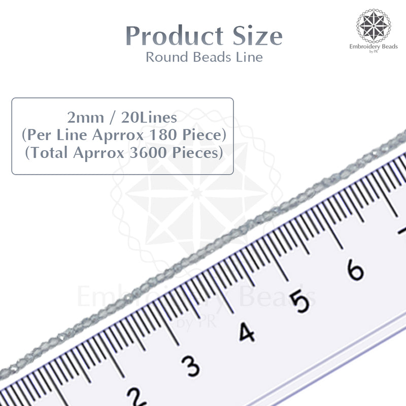 Crystal Bicone Round Beads Line | 2MM | Grey 20 Lines | Per Line Approx 180 Pieces | Total Approx 3600 Pieces