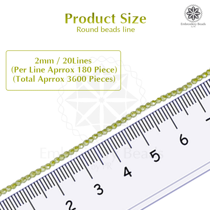 Crystal Bicone Round Beads Line | 2MM | Neon Green 20 Lines | Per Line Approx 180 Pieces | Total Approx 3600 Pieces