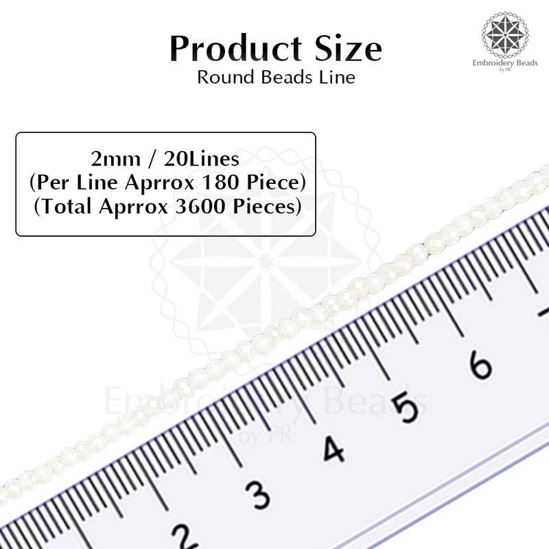 Crystal Bicone Round Beads Line | 2MM | White 20 Lines | Per Line Approx 180 Pieces | Total Approx 3600 Pieces