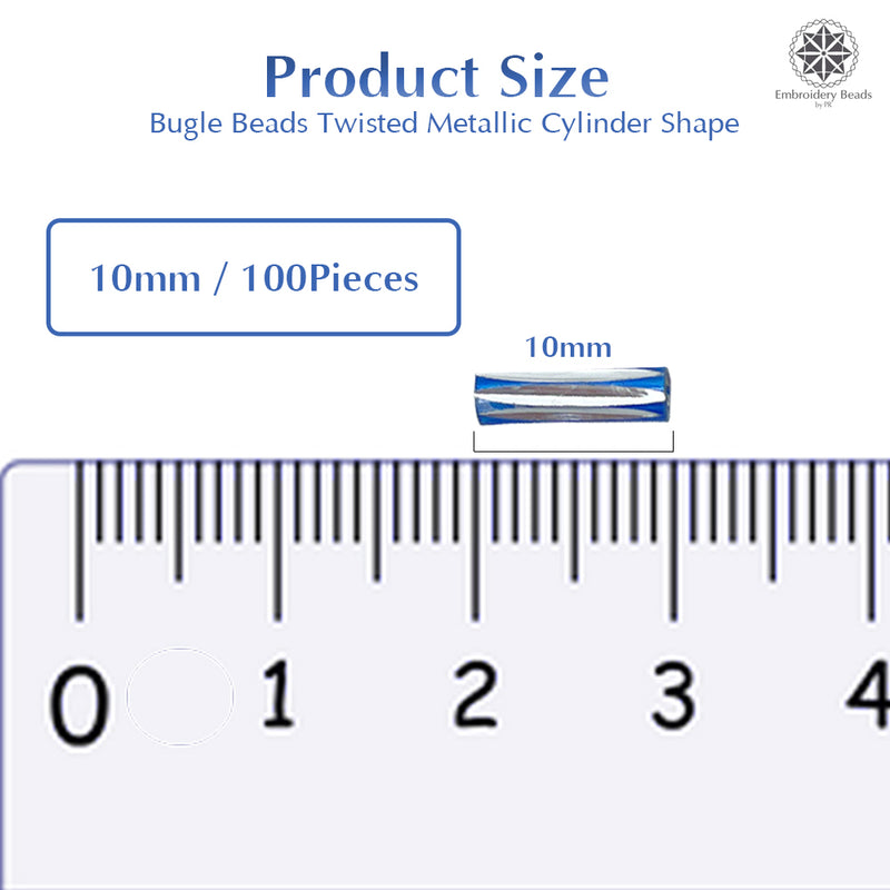 Twisted Metallic Cylinder Shape Beads 10mm, Dark Blue (100 Pieces) Making Embroidery Craft DIY Work Jewellery