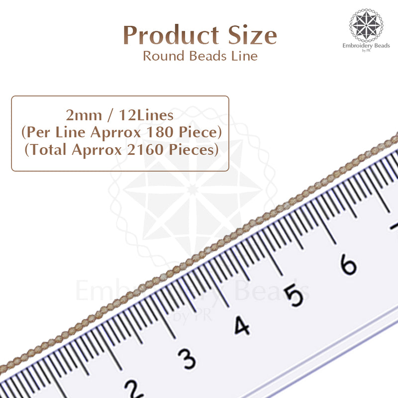 Crystal Bicone Round Beads Line | 2MM | Light Brown 12 Lines | Per Line Approx 180 Pieces | Total Approx 2160 Pieces
