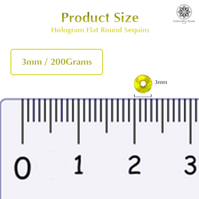Hologram Flat Round Sequins 3mm, 200 Grams - Buttercup + Dark Red