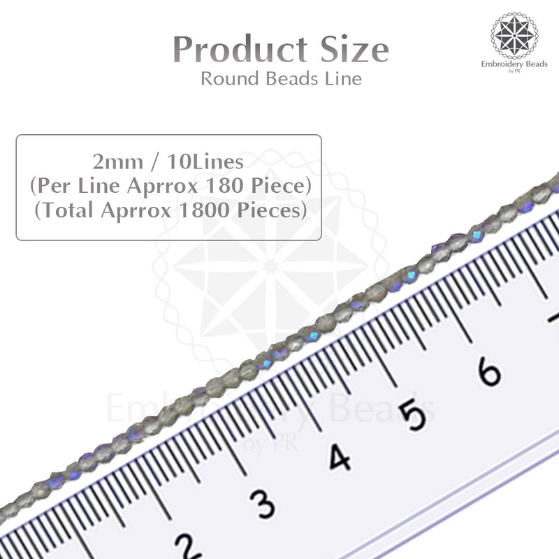 Crystal Bicone Round Beads Line | 2MM | Rainbow Purple Grey 10 Lines | Per Line Approx 180 Pieces | Total Approx 1800 Pieces