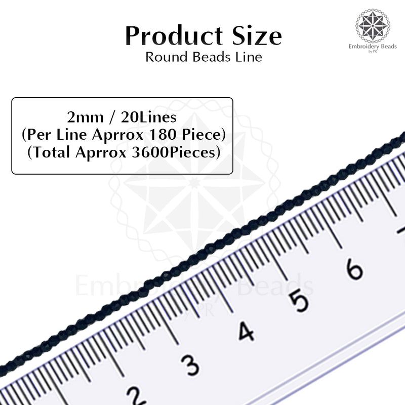 Crystal Bicone Round Beads Line | 2MM | Black 20 Lines | Per Line Approx 180 Pieces | Total Approx 3600 Pieces