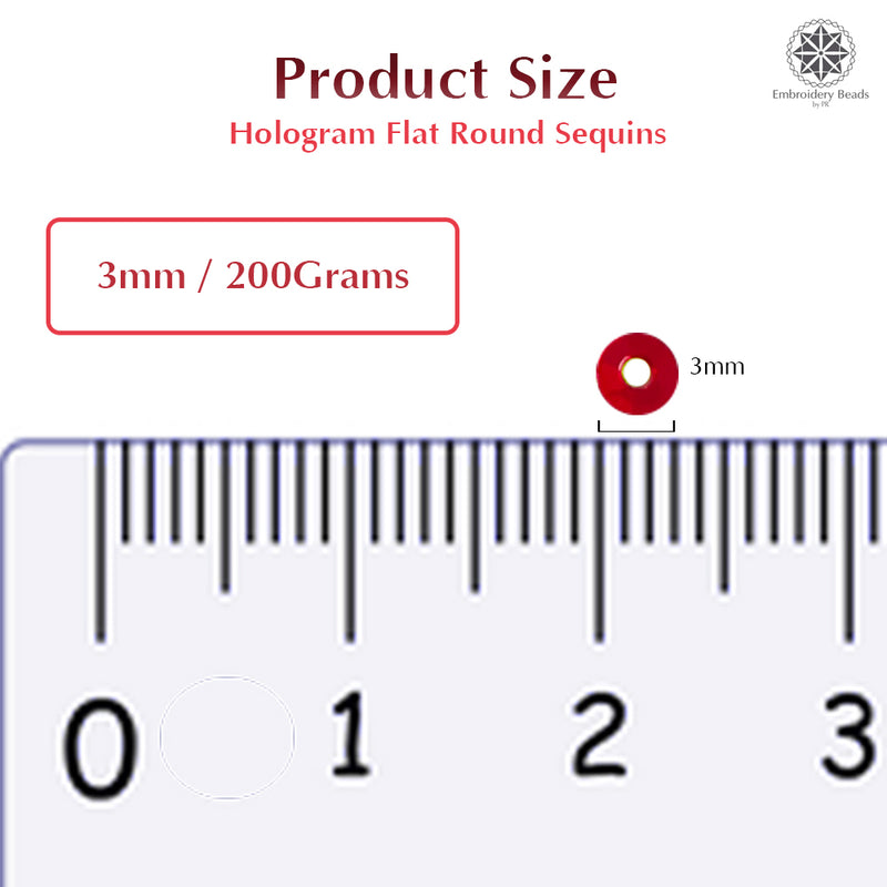 Hologram Flat Round Sequins 3mm, 200 Grams - Green + Dark Red
