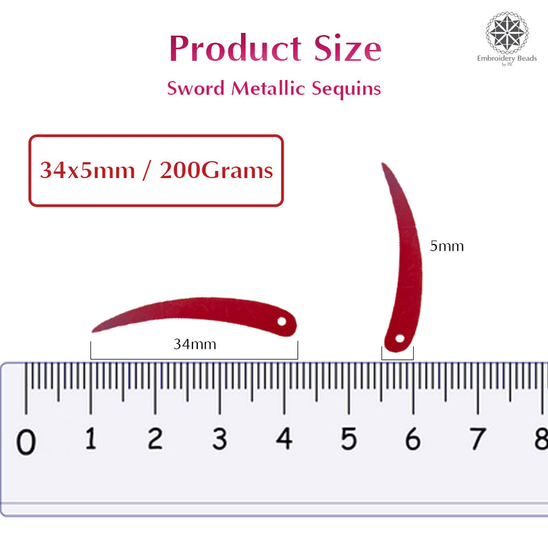 Sword Shape Metallic Sequins 34x5mm, 200 Grams - Light Brown + Dark Red