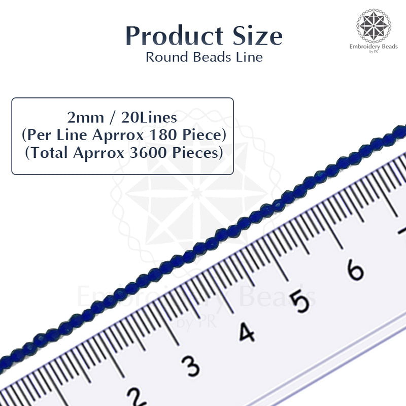 Crystal Bicone Round Beads Line | 2MM | Navy Blue 20 Lines | Per Line Approx 180 Pieces | Total Approx 3600 Pieces