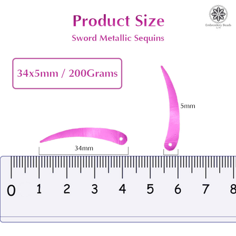 Sword Shape Metallic Sequins 34x5mm, 200 Grams - Light Brown + Hot Pink