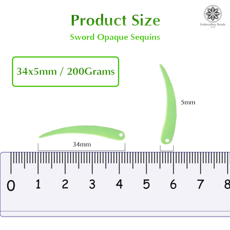 Sword Shape Flat Opaque Sequins 34x5mm - Sky Blue+Blue+Pastel Green+Mehandi Green