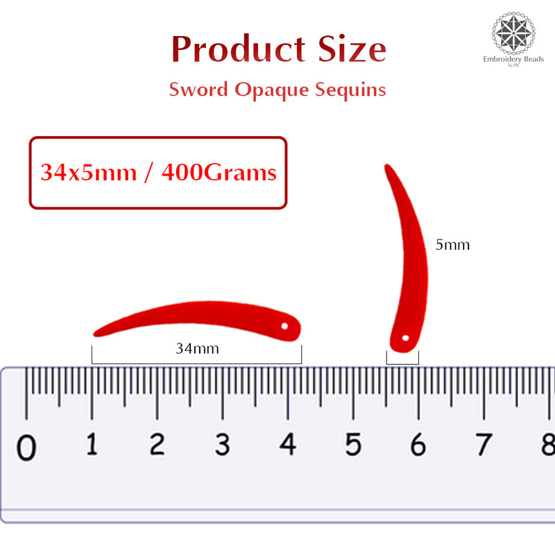 Sword Shape Flat Opaque Sequins 34x5mm - 400 Grams - Magenta+Pink+Bright Yellow+Orange+Blue+Sky Blue+Mehndi Green+Brown