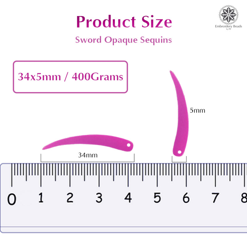 Sword Shape Flat Opaque Sequins 34x5mm - 400 Grams - Orange+Bright Yellow+Pink+Magenta+Sky Blue+Blue+Mehndi Green+Pastel Green