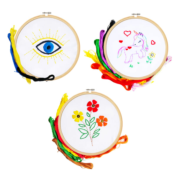 DIY Embroidery kit Combo of Evil Eye / Unicorn / Flower