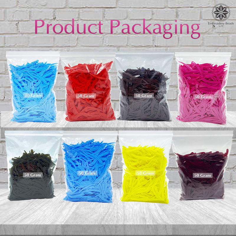 Sword Shape Flat Opaque Sequins 34x5mm - 400 Grams - Magenta+Pink+Bright Yellow+Orange+Blue+Sky Blue+Mehndi Green+Brown