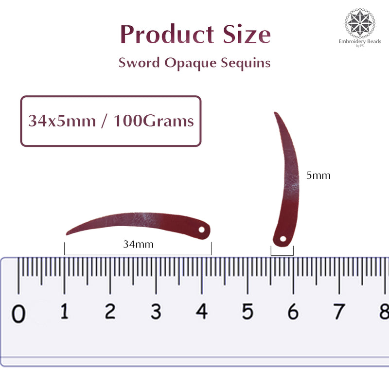 Sword Shape Flat Opaque Sequins 34x5mm, 100 Grams - Coffee
