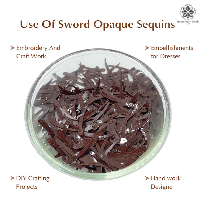 Sword Shape Flat Opaque Sequins 34x5mm, 100 Grams - Coffee