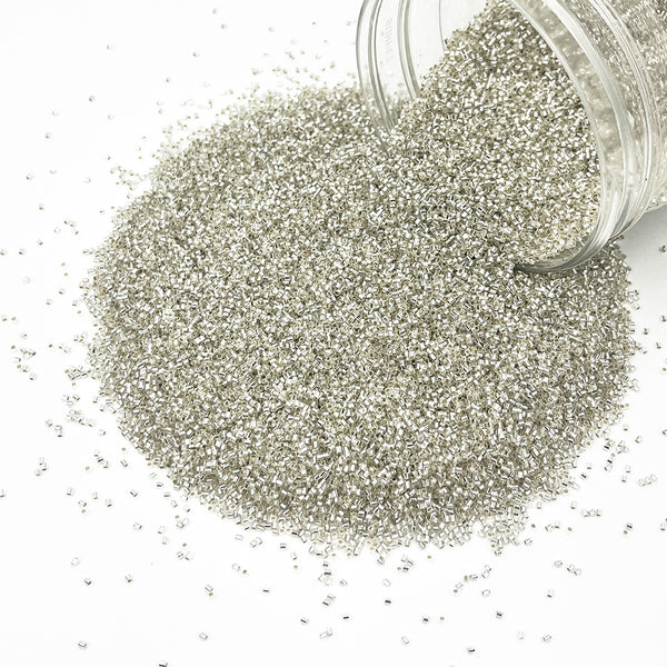 Miyuki Microcut Glass Beads Luster 1mm, Silver, 100 Grams