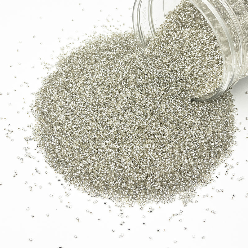 Miyuki Microcut Glass Beads Luster 1mm, Silver, 100 Grams
