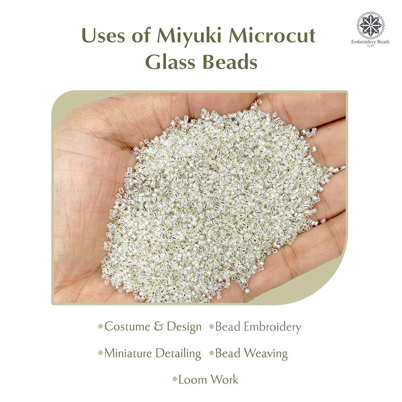 Miyuki Microcut Glass Beads Luster 1mm, Silver, 100 Grams