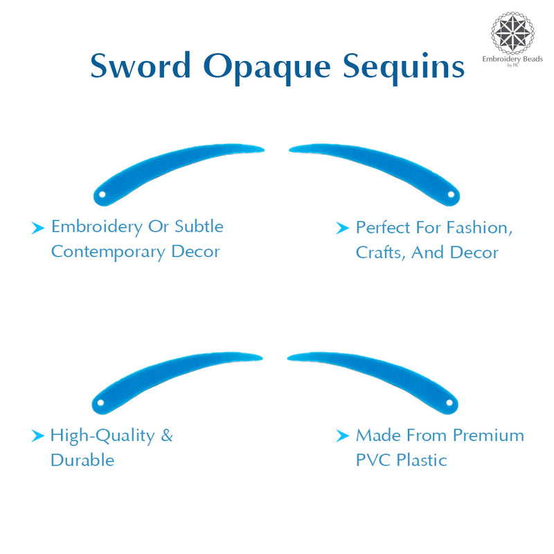 Sword Shape Flat Opaque Sequins 34x5mm, 100 Grams - Blue