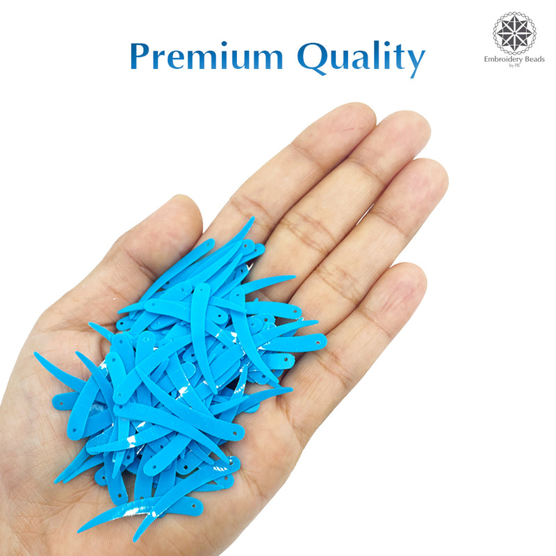Sword Shape Flat Opaque Sequins 34x5mm, 100 Grams - Blue