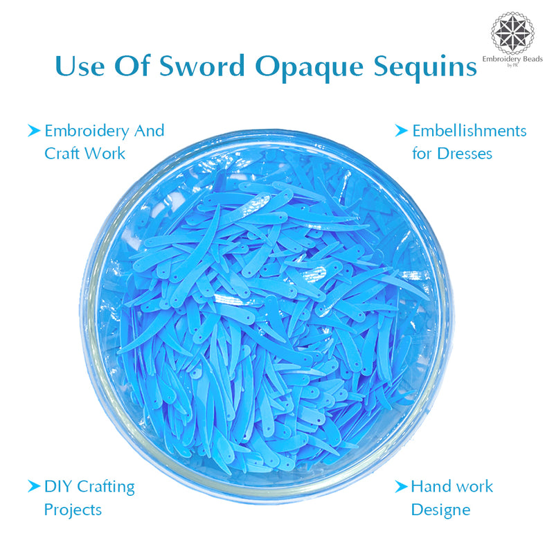 Sword Shape Flat Opaque Sequins 34x5mm, 100 Grams - Blue