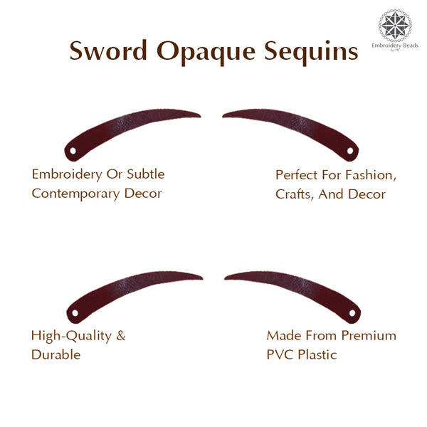 Sword Shape Flat Opaque Sequins 34x5mm, 100 Grams - Brown