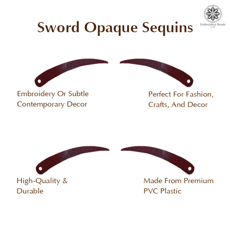Sword Shape Flat Opaque Sequins 34x5mm, 100 Grams - Brown