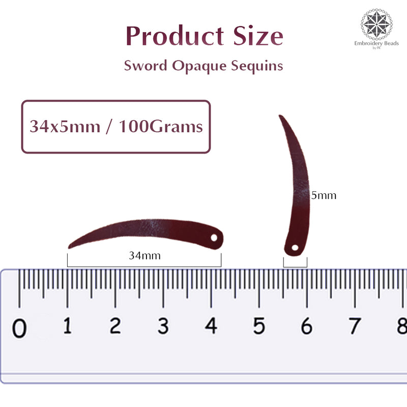 Sword Shape Flat Opaque Sequins 34x5mm, 100 Grams - Brown