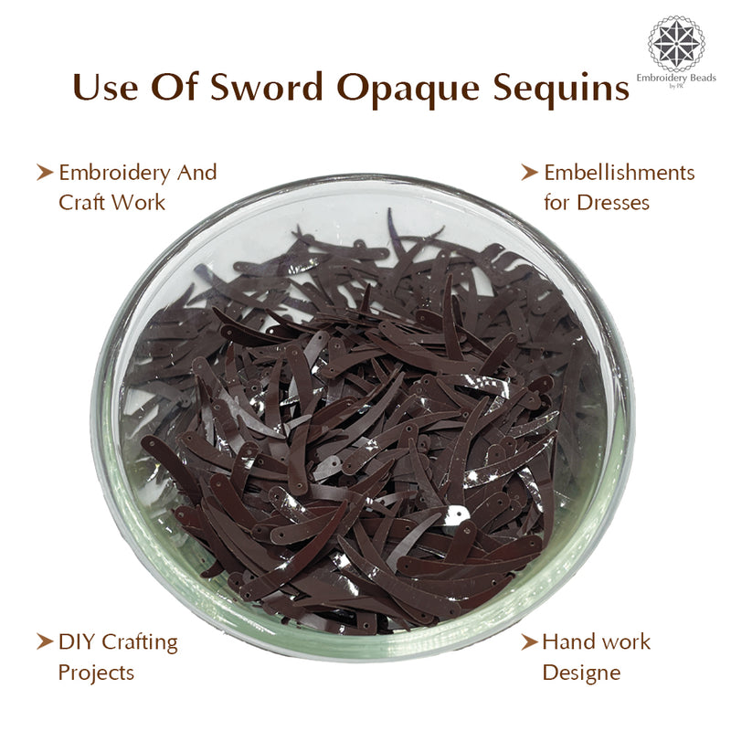 Sword Shape Flat Opaque Sequins 34x5mm, 100 Grams - Brown