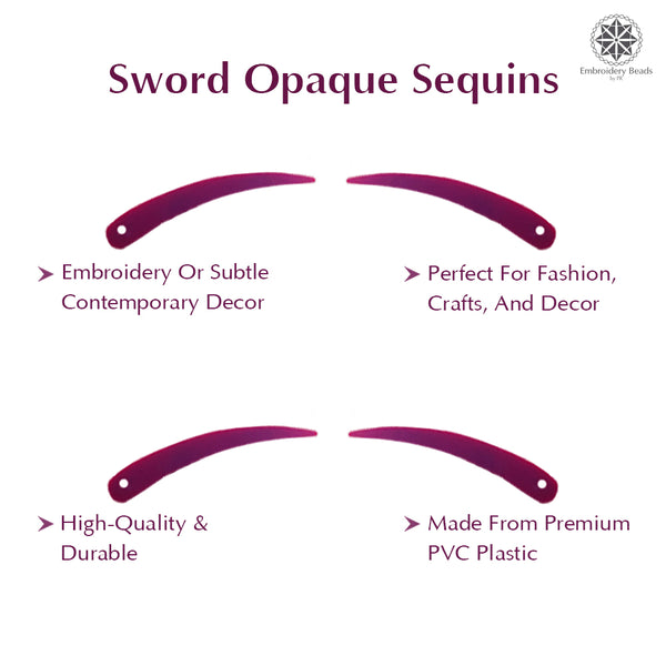 Sword Shape Flat Opaque Sequins 34x5mm, 100 Grams - Magenta