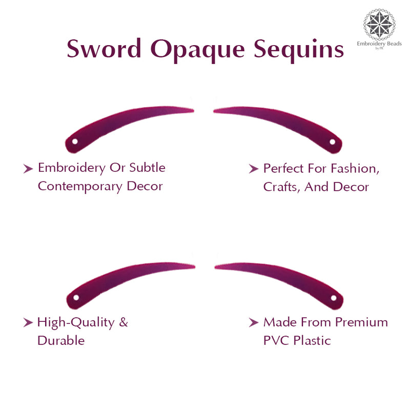Sword Shape Flat Opaque Sequins 34x5mm, 100 Grams - Magenta